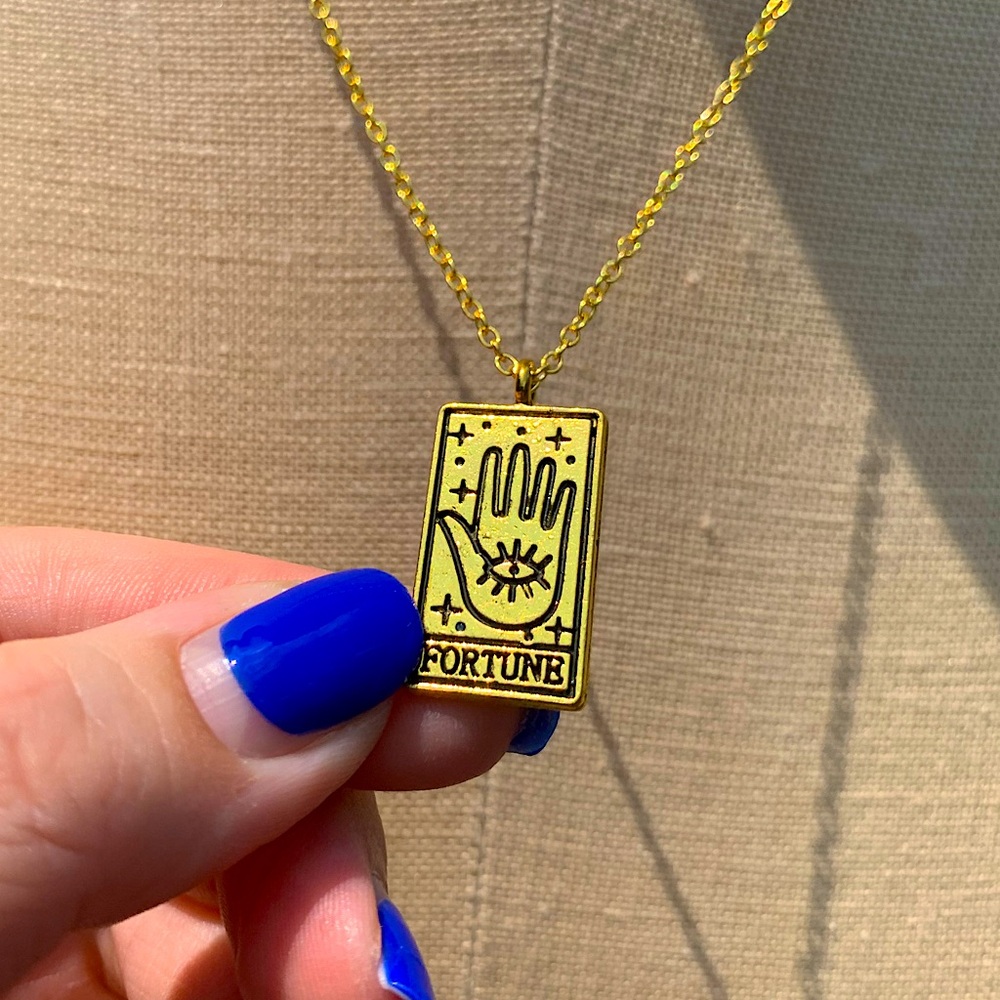 NWT Reversible Sterling Silver Plated Chain, Fortune Tarot Card Alloy Necklace
